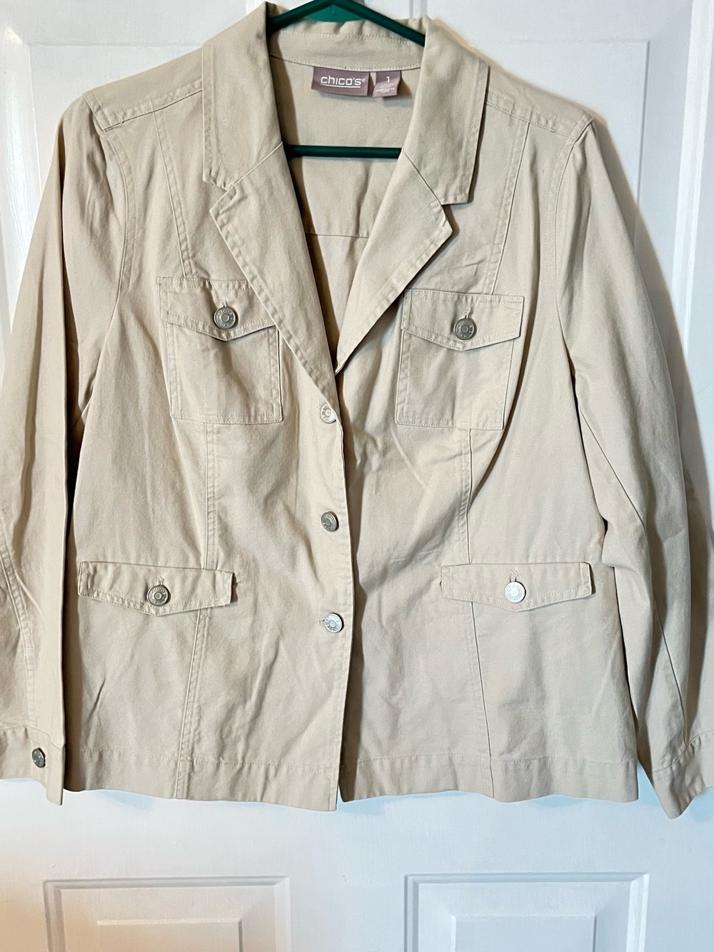 Chico's Beige Button-Front Utility Blazer